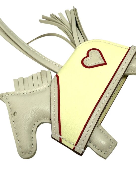 HERMES Rodeo Robeo Couer PM Milo Leather Craie & Jaune Milton Bag Charm - Picture 4 of 9